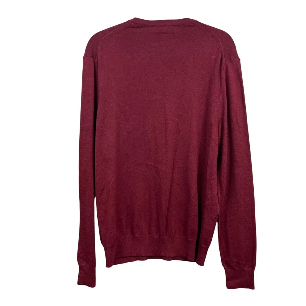 Express Mens Cashmere Blend Knit Sweater V Neck Ribbed Hem Red Burgundy Size L*